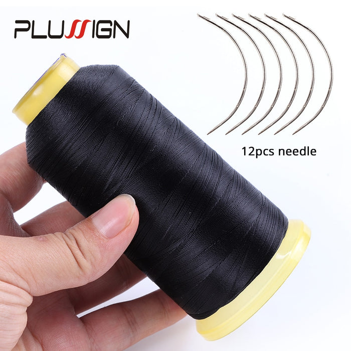 1Pcs Black Weave Thread + 12Pcs Hair Weaving Needles, made of Nylon