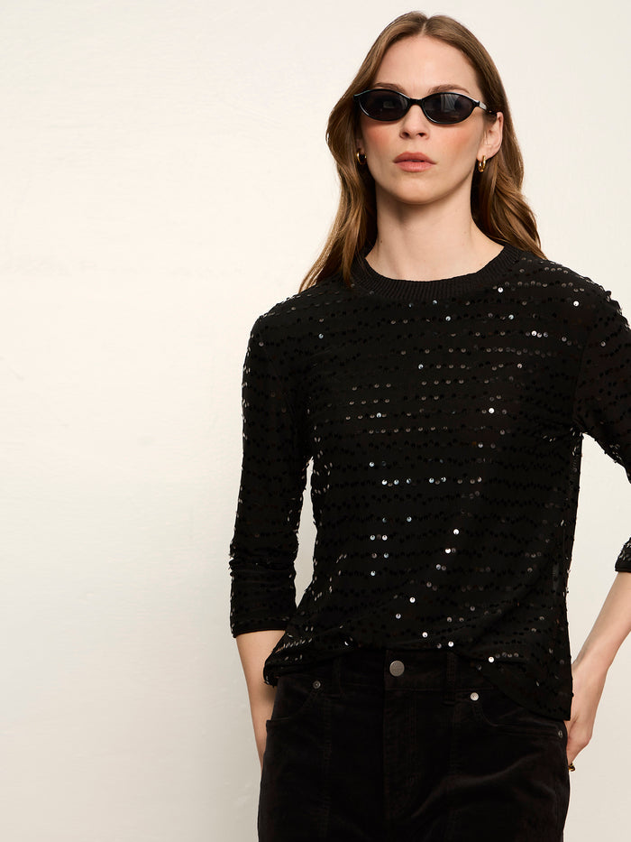 3/4 Sequin Mode Tee Black