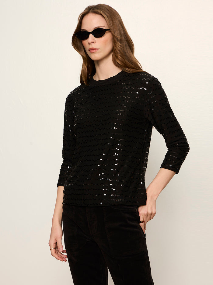 3/4 Sequin Mode Tee Black