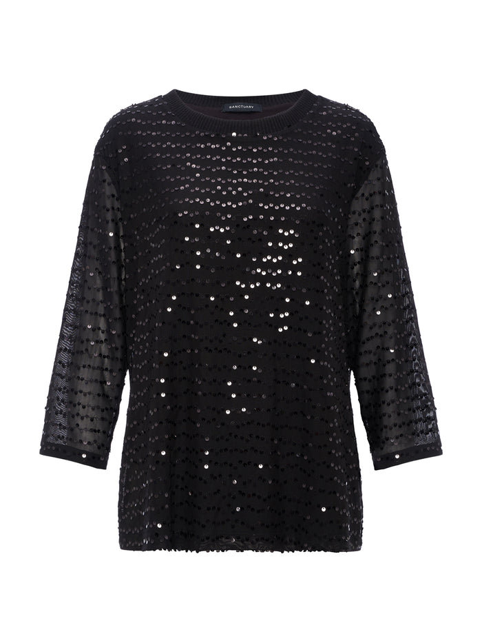 3/4 Sequin Mode Tee Black