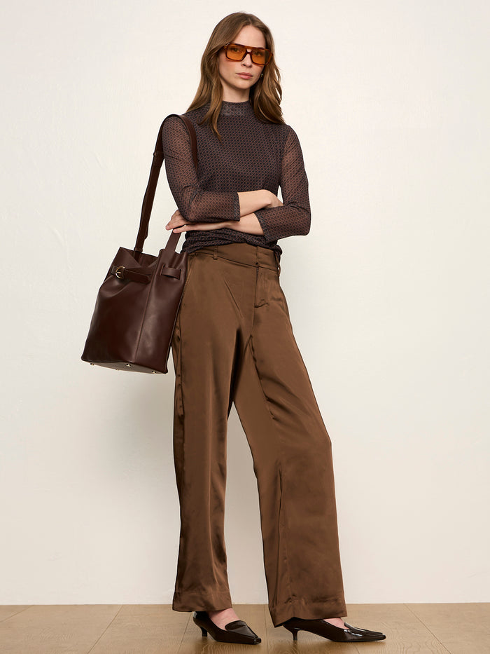 3/4 Sleeve Mesh Mock Neck Top Espresso Geo