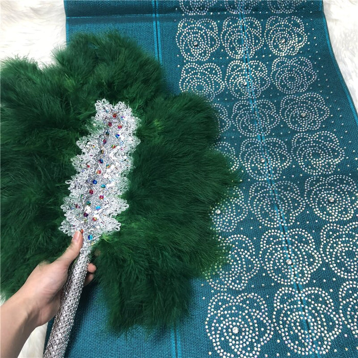 African Aso Oke With Hand Fan Set High Quality Feather Fan WIth Stones For Wedding And Party