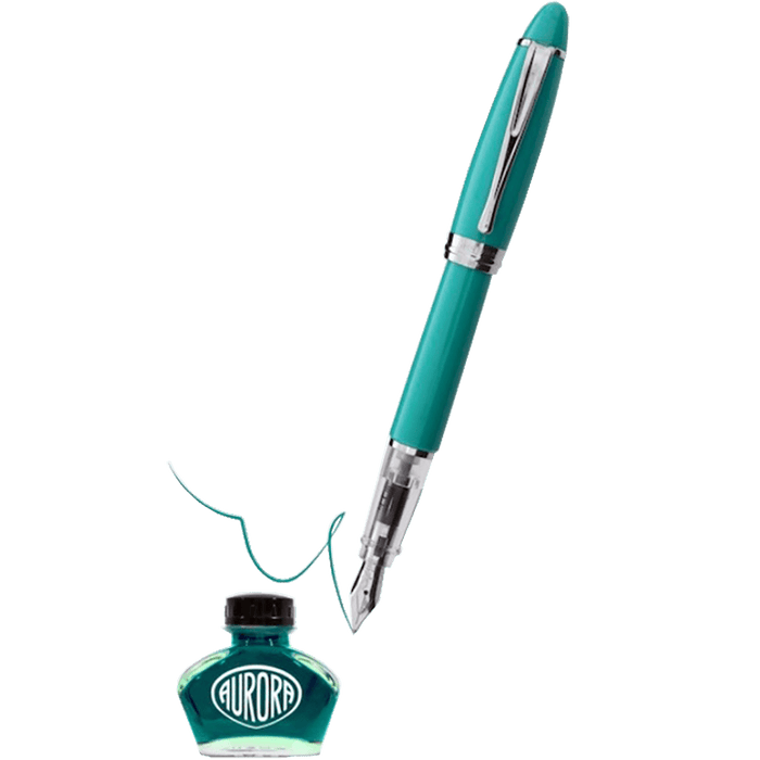 Aurora Ipsilon Demo Colors Fountain Pen - Intuitive Light Green PLUS matching Teal color ink bottle - Pen Boutique Ltd