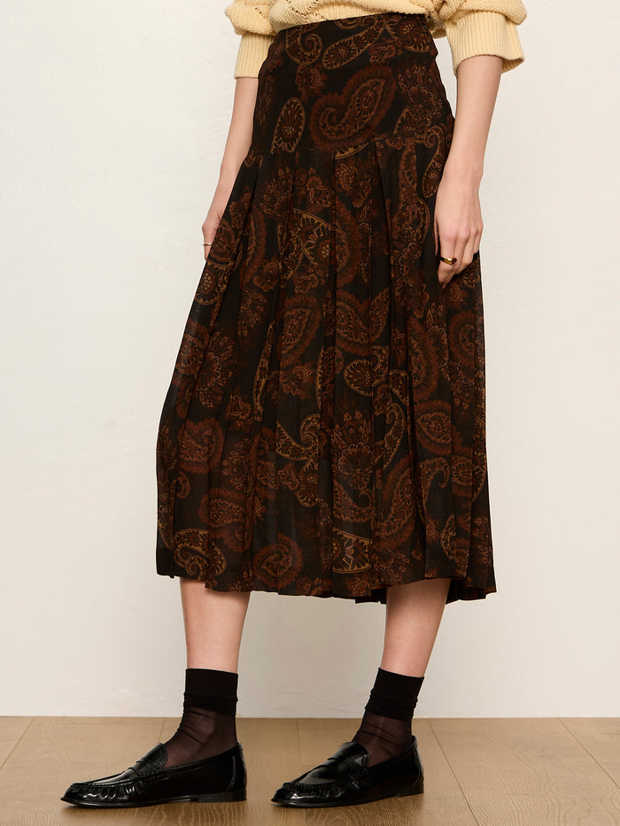 Autumn Pleated Midi Skirt Cocoa Paisley