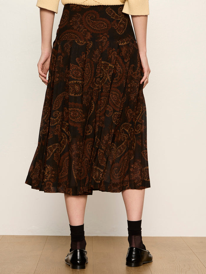 Autumn Pleated Midi Skirt Cocoa Paisley