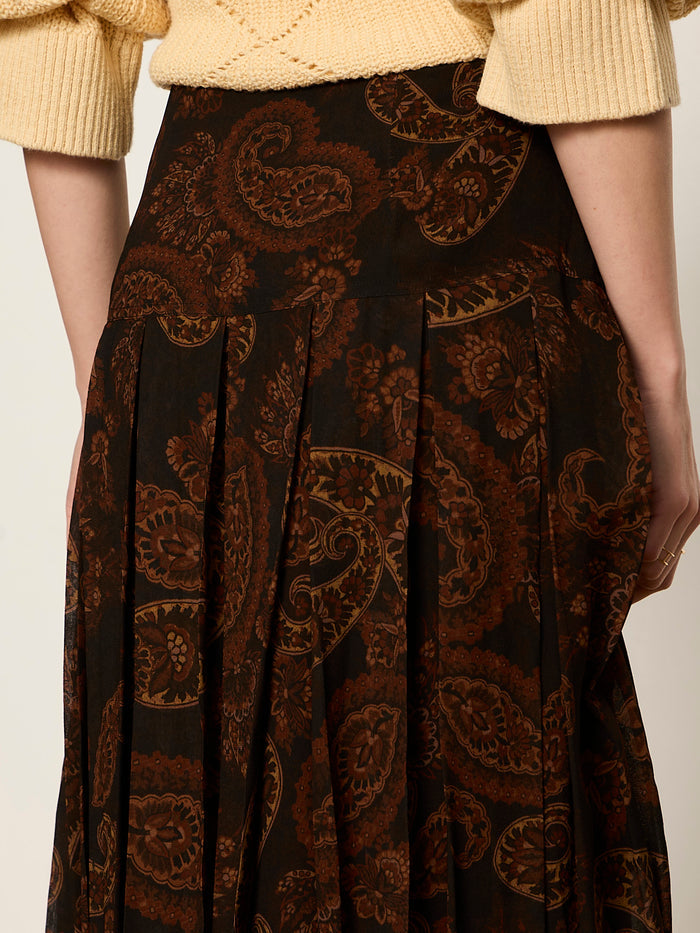 Autumn Pleated Midi Skirt Cocoa Paisley