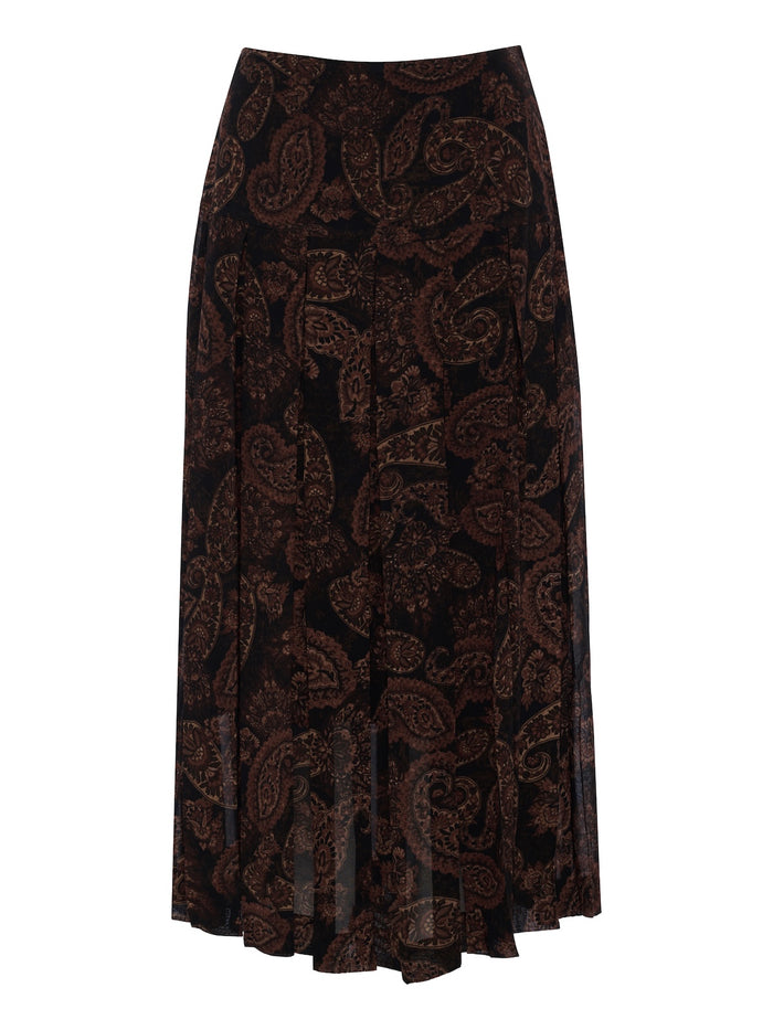 Autumn Pleated Midi Skirt Cocoa Paisley