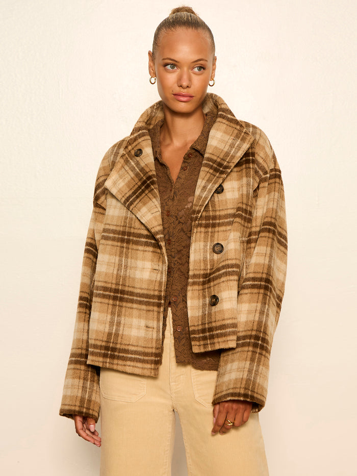 Avery Asymmetrical Jacket Dark Bone Plaid