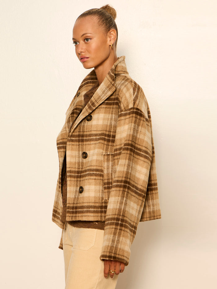 Avery Asymmetrical Jacket Dark Bone Plaid