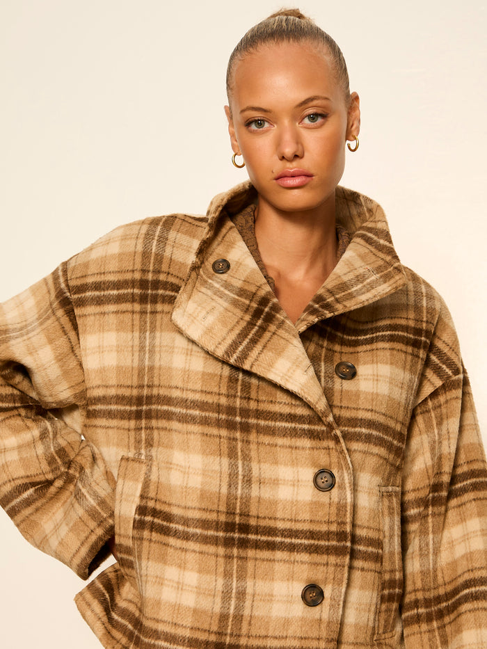 Avery Asymmetrical Jacket Dark Bone Plaid