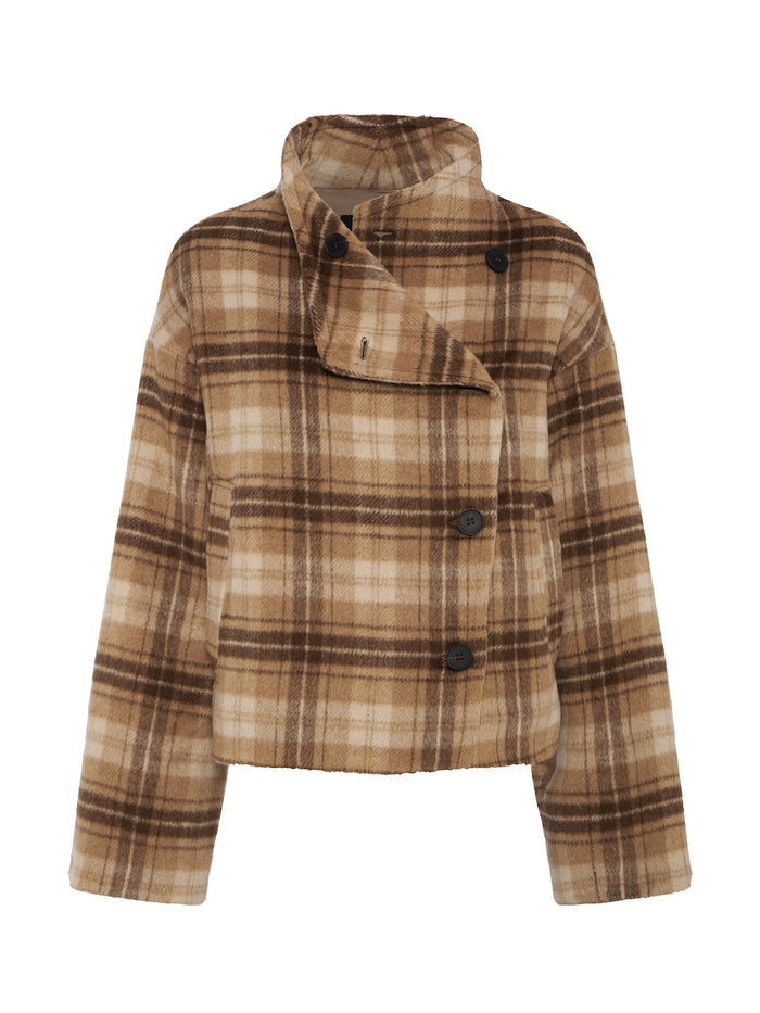 Avery Asymmetrical Jacket Dark Bone Plaid