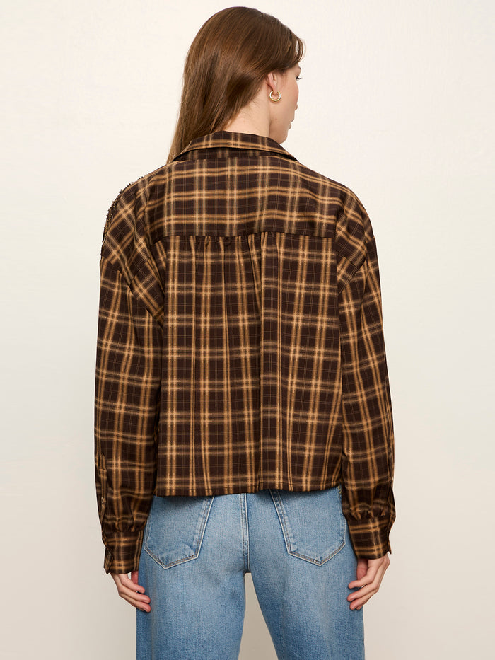 Avery Beaded Crop Shirt Toffee Plaid