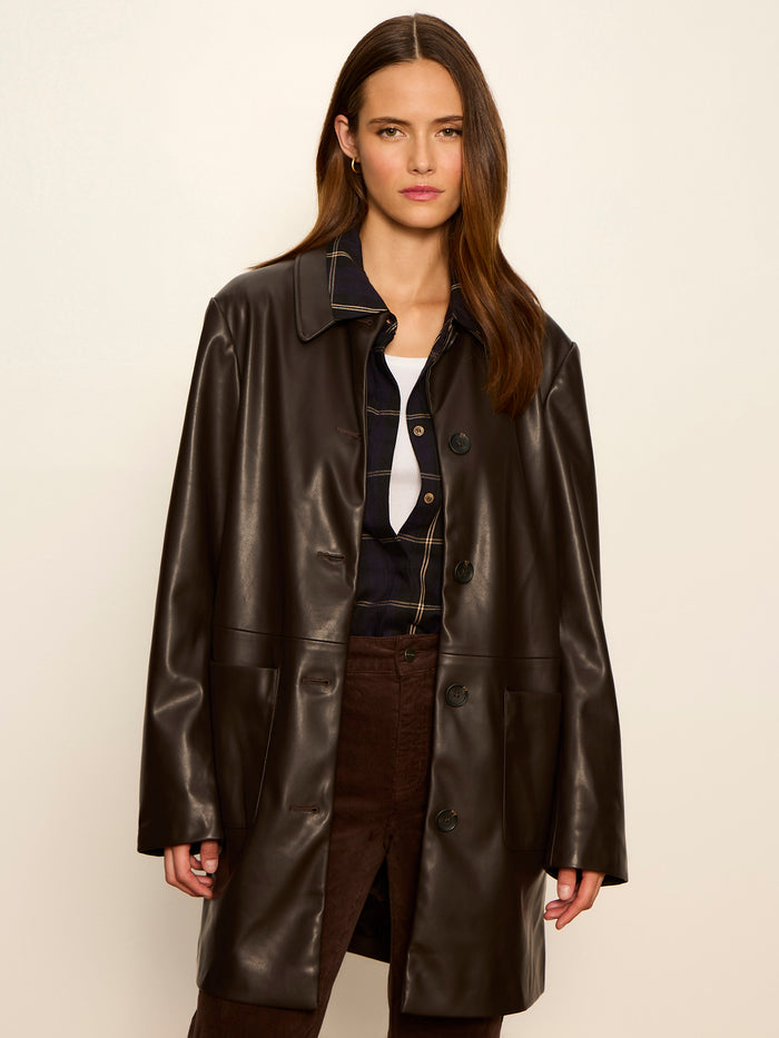 Avid Vegan Leather City Coat Espresso Martini