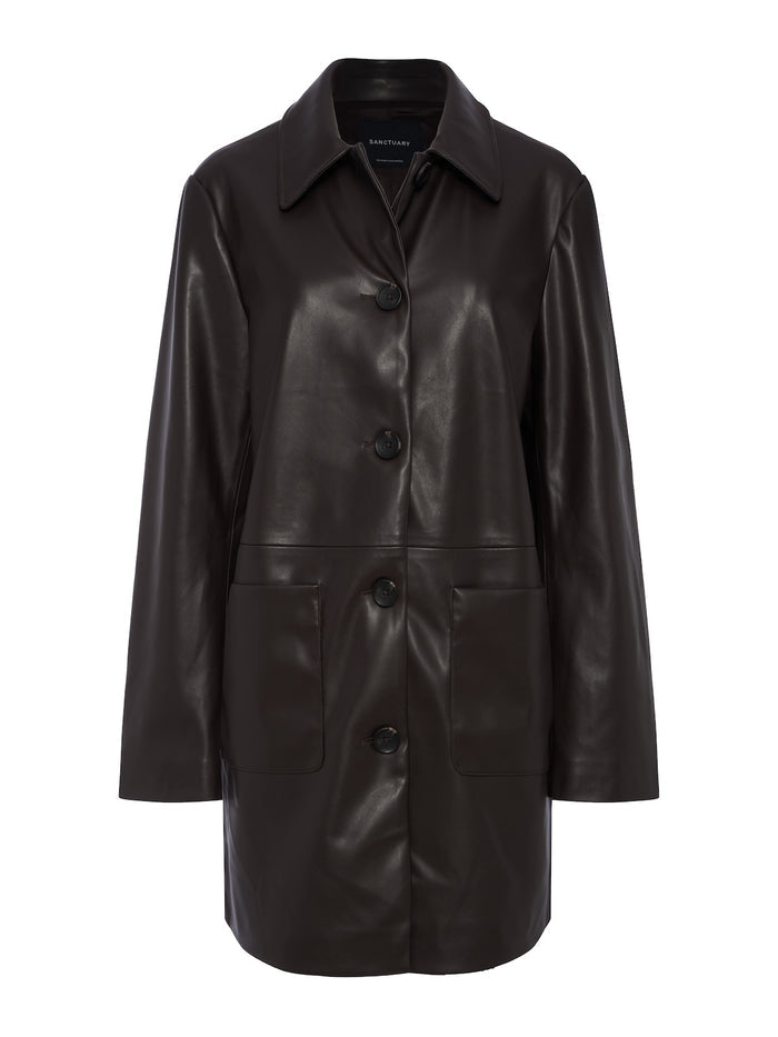 Avid Vegan Leather City Coat Espresso Martini
