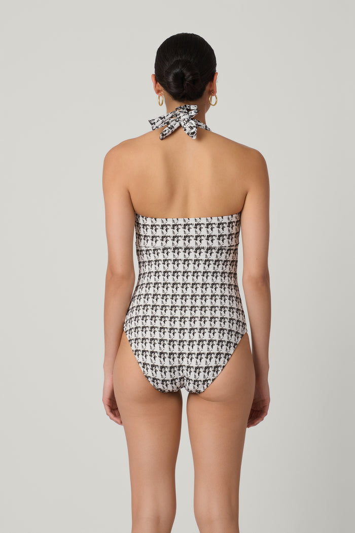 Black and White Retro Halter One Piece
