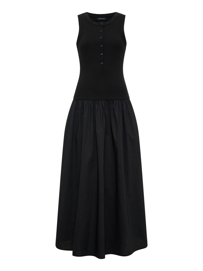 Breakaway Mix Media Midi Dress Black