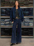 Bubble Hem Bomber Jacket Dark Denim