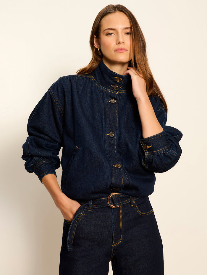 Bubble Hem Bomber Jacket Dark Denim