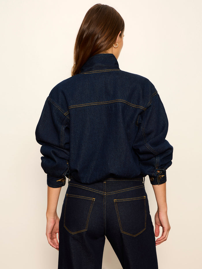 Bubble Hem Bomber Jacket Dark Denim
