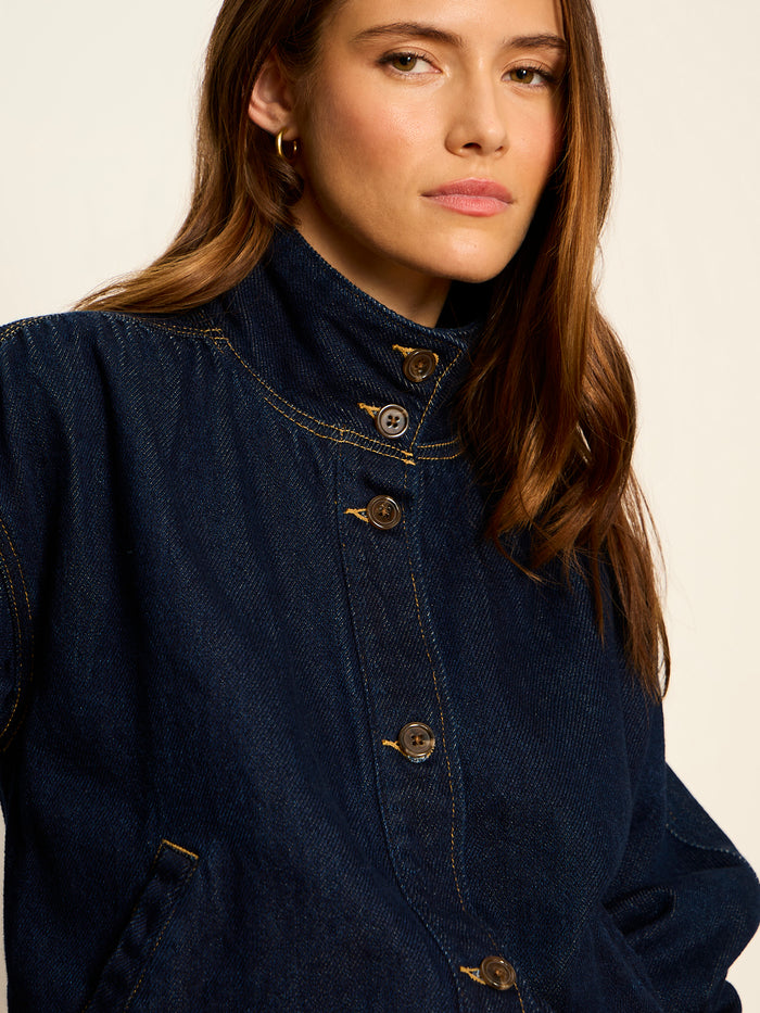 Bubble Hem Bomber Jacket Dark Denim