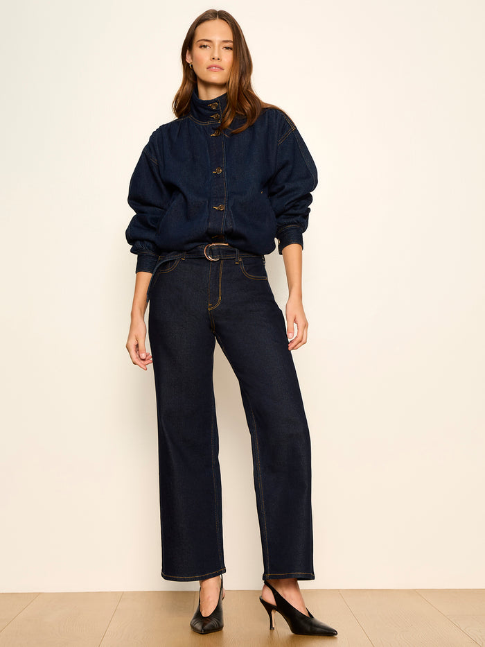 Bubble Hem Bomber Jacket Dark Denim