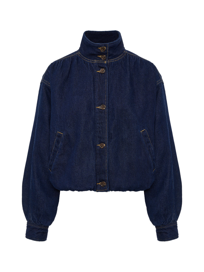 Bubble Hem Bomber Jacket Dark Denim