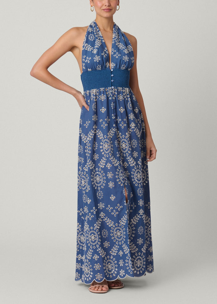 Chambray Halter Maxi Dress