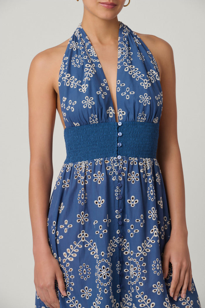 Chambray Halter Maxi Dress
