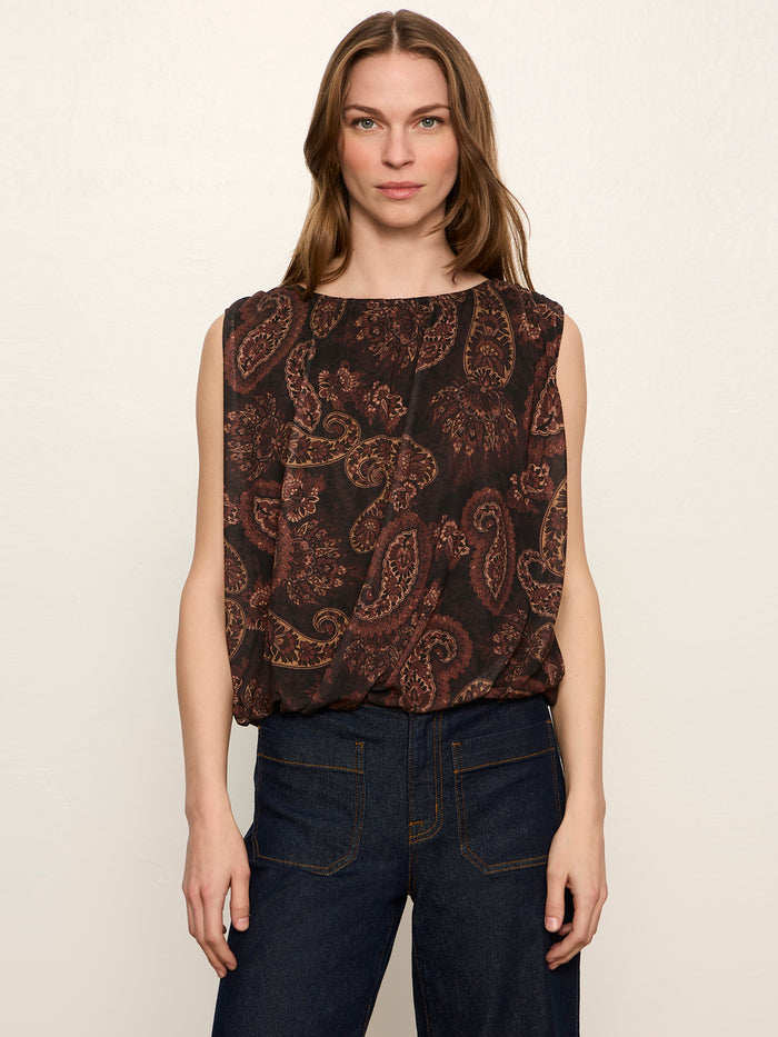 Clover Mesh Bubble Shell Tank Cocoa Paisley