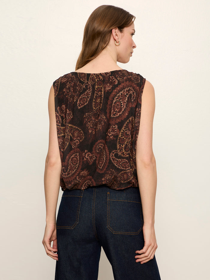 Clover Mesh Bubble Shell Tank Cocoa Paisley