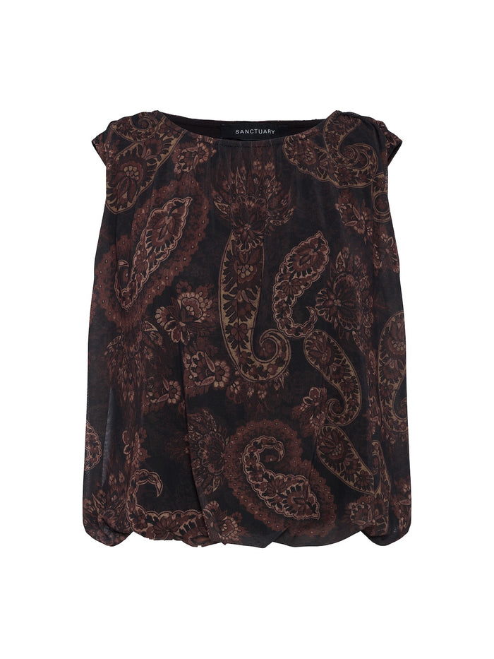 Clover Mesh Bubble Shell Tank Cocoa Paisley