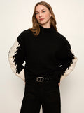 Color Block Mock Neck Pullover Black / Bone