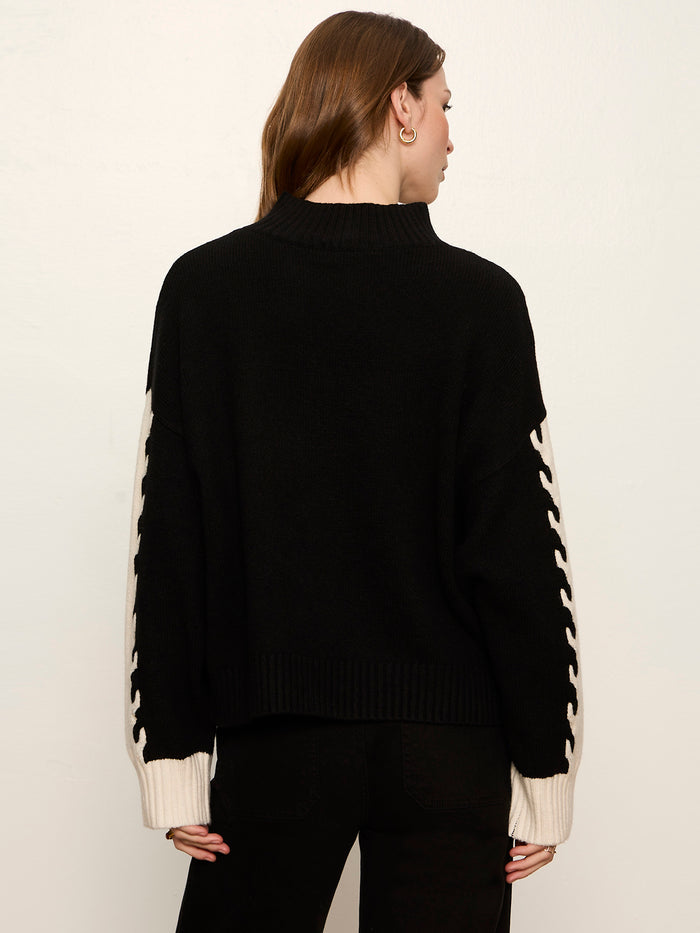 Color Block Mock Neck Pullover Black / Bone