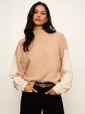 Color Block Mock Neck Pullover Hazelnut / Bone