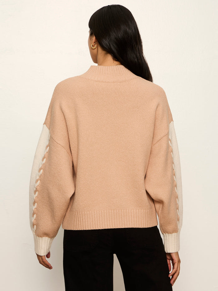 Color Block Mock Neck Pullover Hazelnut / Bone
