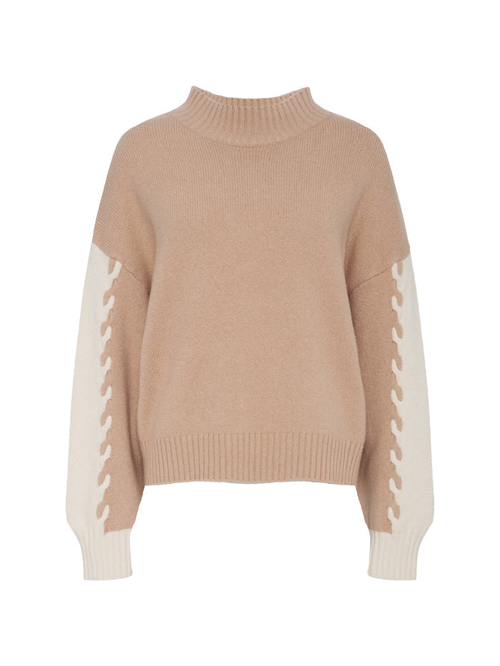 Color Block Mock Neck Pullover Hazelnut / Bone