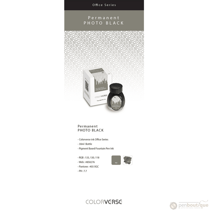 Colorverse Ink - Office Series - Permanent Photo Black - 30ml - Pen Boutique Ltd