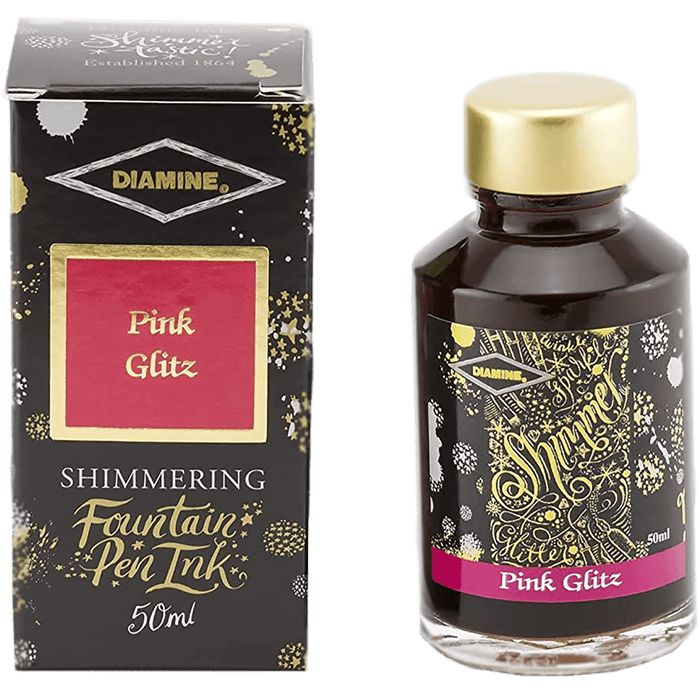 Diamine Shimmer Ink 50 ml Pink Glitz - Gold shimmer - Pen Boutique Ltd