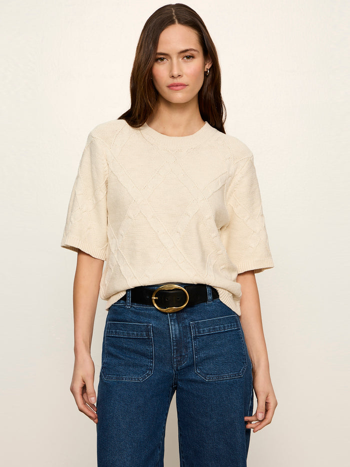 Diamond Stitch Sweater Tee Bone Petite Sizing