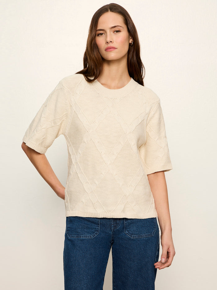 Diamond Stitch Sweater Tee Bone Petite Sizing