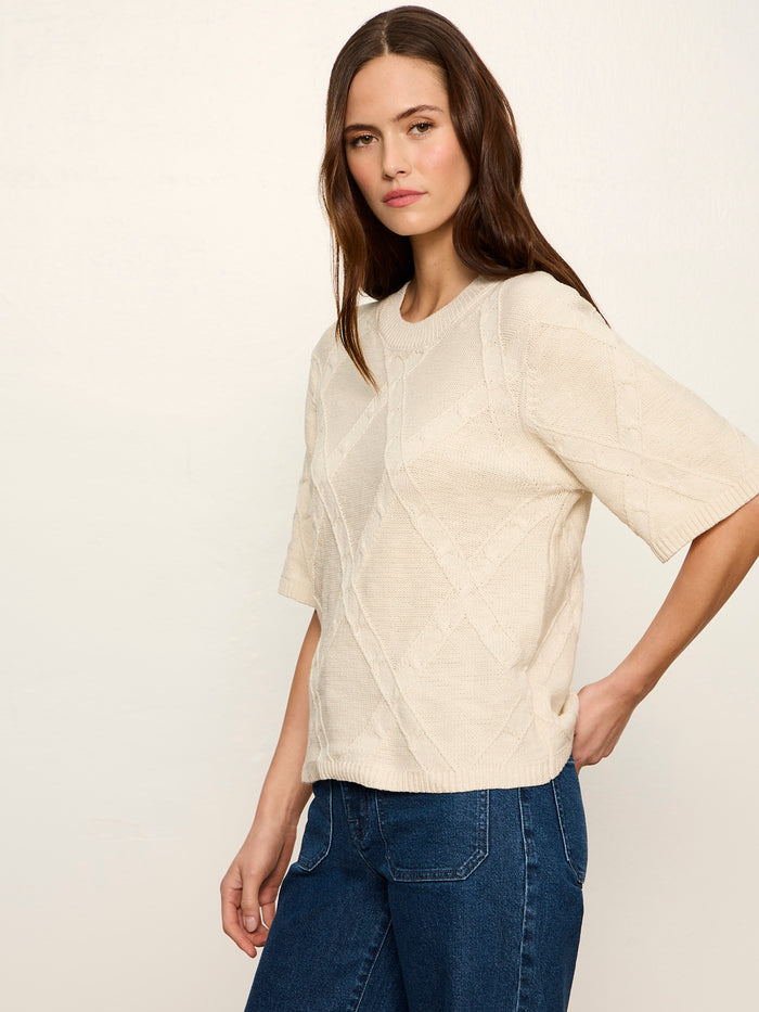 Diamond Stitch Sweater Tee Bone Petite Sizing