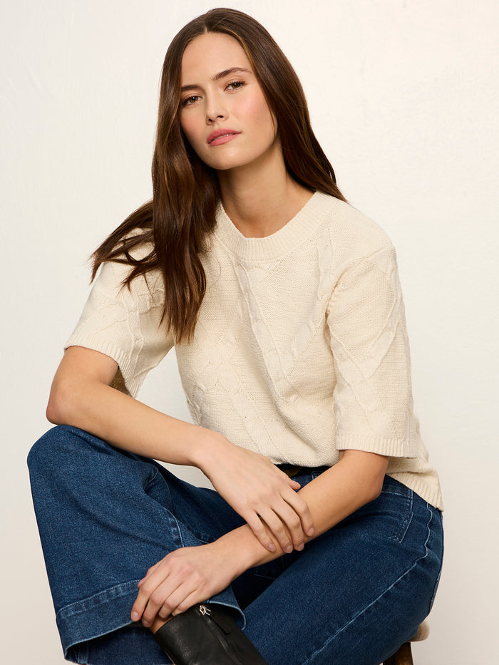 Diamond Stitch Sweater Tee Bone Petite Sizing