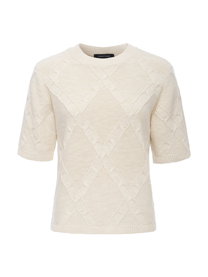 Diamond Stitch Sweater Tee Bone Petite Sizing