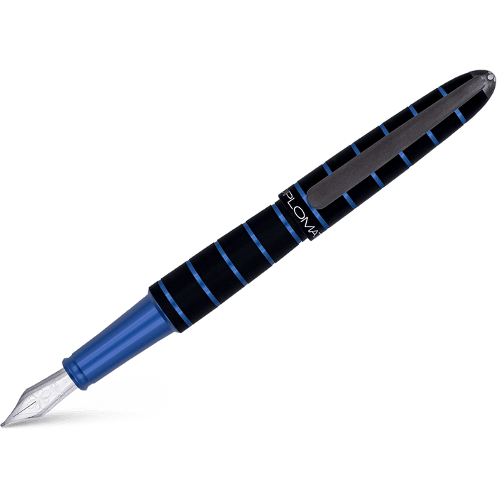 Diplomat Elox Ring Fountain Pen - Blue - Stainless Steel Nib - Pen Boutique Ltd