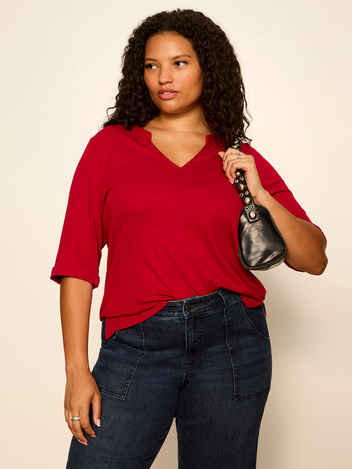 Dolce Notch Neck Tee Red Berry Extended Sizing