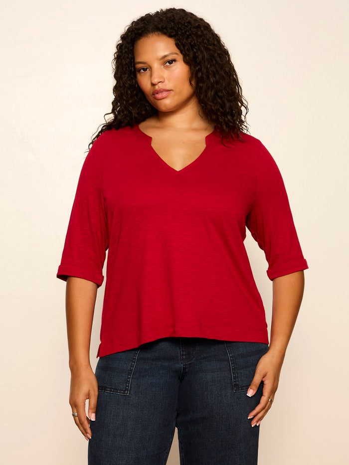 Dolce Notch Neck Tee Red Berry Extended Sizing