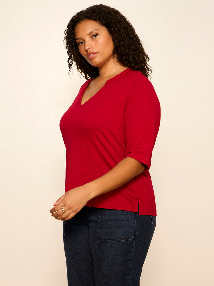 Dolce Notch Neck Tee Red Berry Extended Sizing