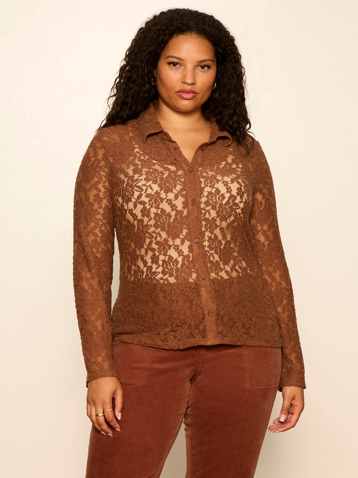 Dreamer Lace Shirt Cocoa Powder Extended Sizing