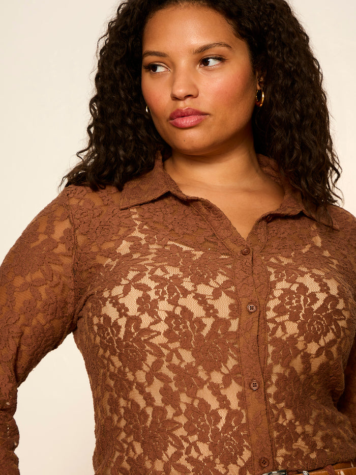 Dreamer Lace Shirt Cocoa Powder Extended Sizing