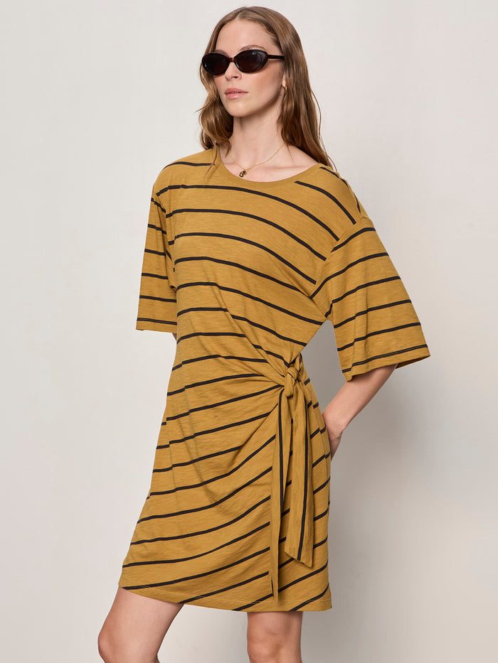 Easier Together Tie Knit Dress Cumin/Black Stripe